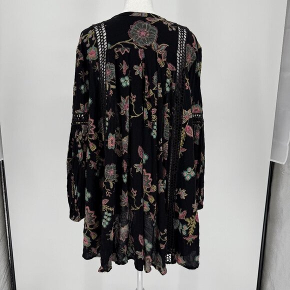 Free People Women's Just The Two Of Us Tunic Black Floral Long Sleeve Size Small - Picture 4 of 12